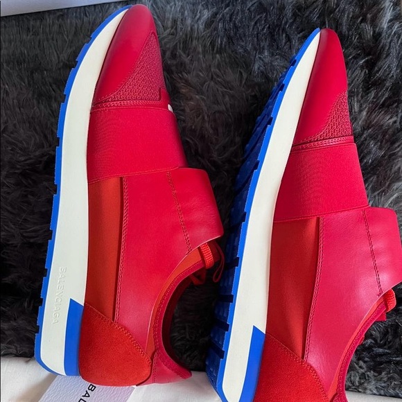 New BALENCIAGA Race Runner red white low sneakers Size 43 - Picture 4 of 7